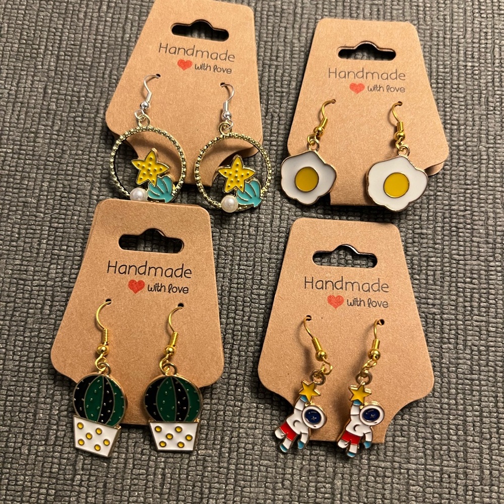 4 pairs of handmade earrings hypoallergenic metals small business made nwt
